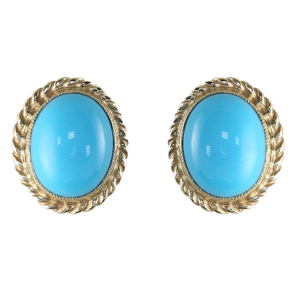 9ct yellow gold 9mm x 7mm oval turquoise stud earrings