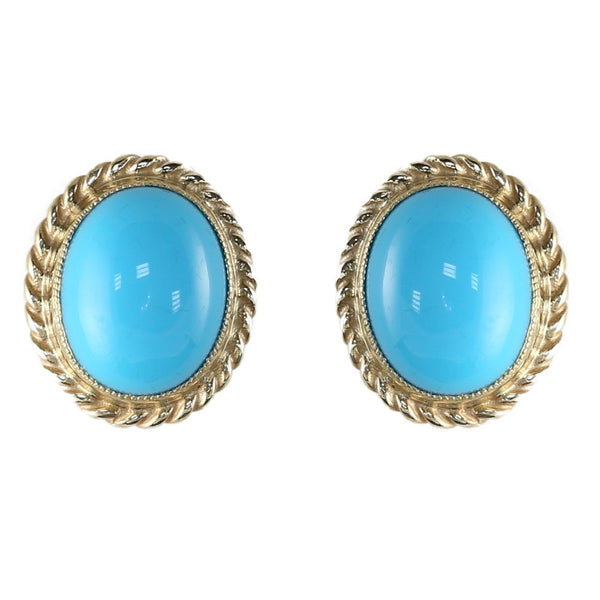 9ct yellow gold 9mm x 7mm oval turquoise stud earrings