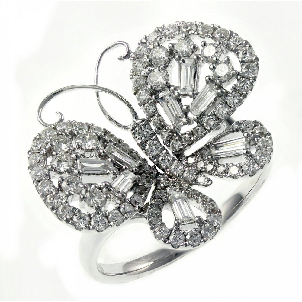 Platinum 1.25ct diamond butterfly cluster ring