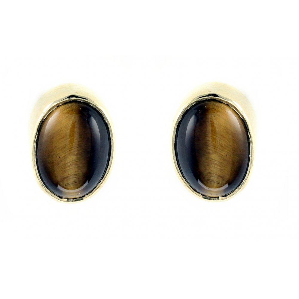 9ct yellow gold 8mm x 6mm oval cabachon tigers eye stud earrings
