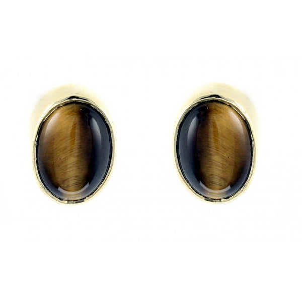 9ct yellow gold 8mm x 6mm oval cabachon tigers eye stud earrings