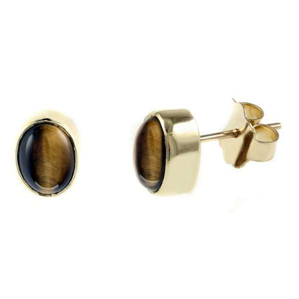 9ct yellow gold 8mm x 6mm oval cabachon tigers eye stud earrings
