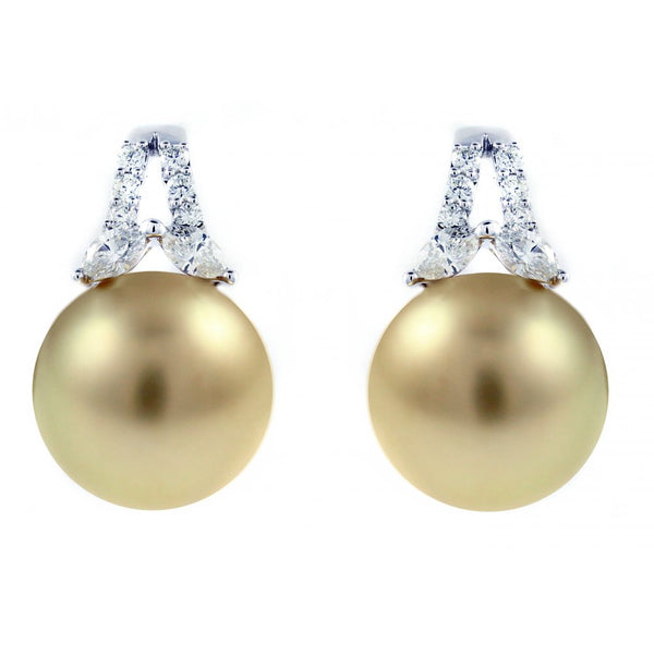 18ct white gold 12.5mm golden pearl & 0.56ct diamond earrings