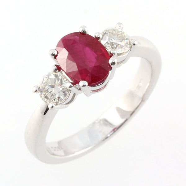 Platinum 1.85ct ruby & 0.50ct round diamond 3 stone ring