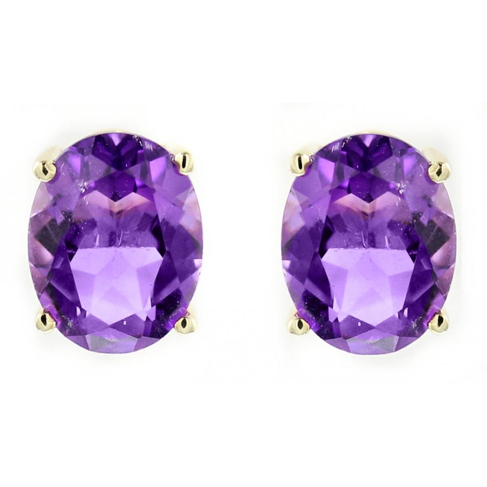 9ct yellow gold 9mm x 7mm oval amethyst stud earrings