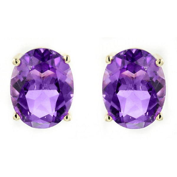 9ct yellow gold 9mm x 7mm oval amethyst stud earrings