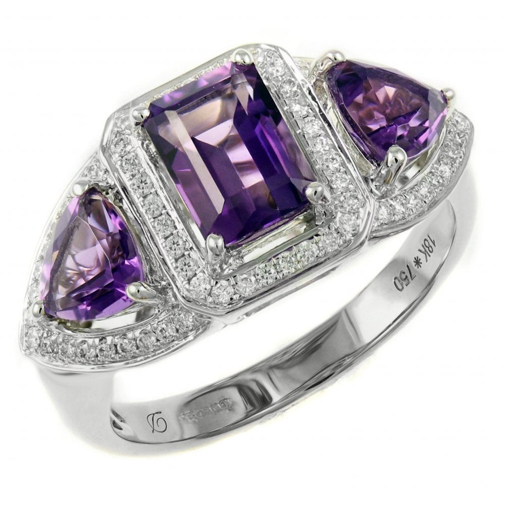 18ct white gold 1.85ct amethyst & 0.20ct diamond cluster ring