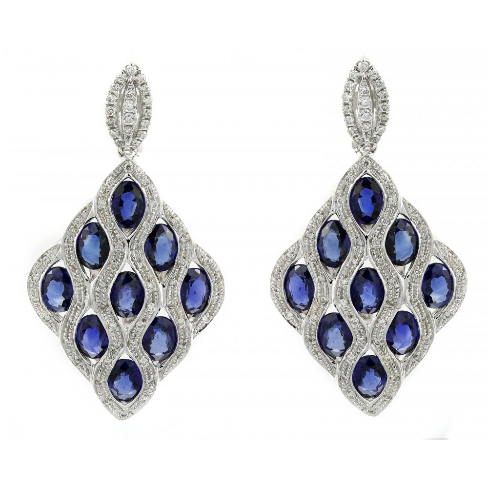 18ct white gold 3.72ct sapphire 0.38ct diamond peacock earrings