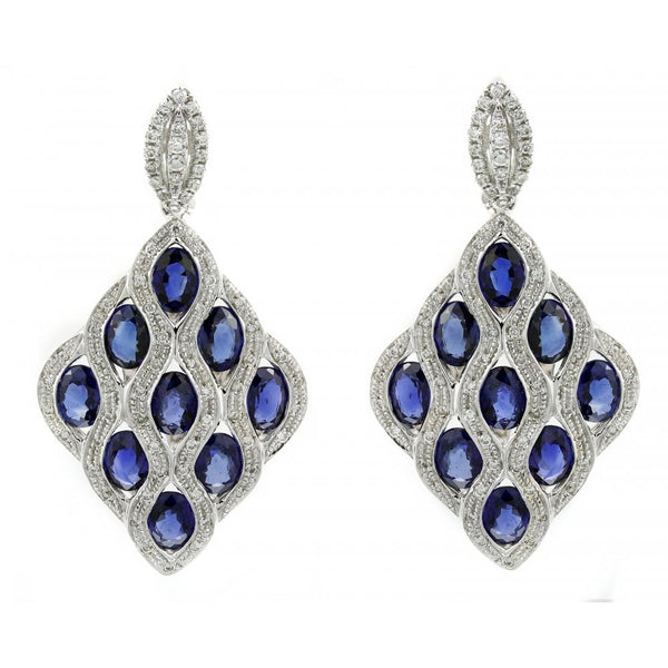 18ct white gold 3.72ct sapphire 0.38ct diamond peacock earrings