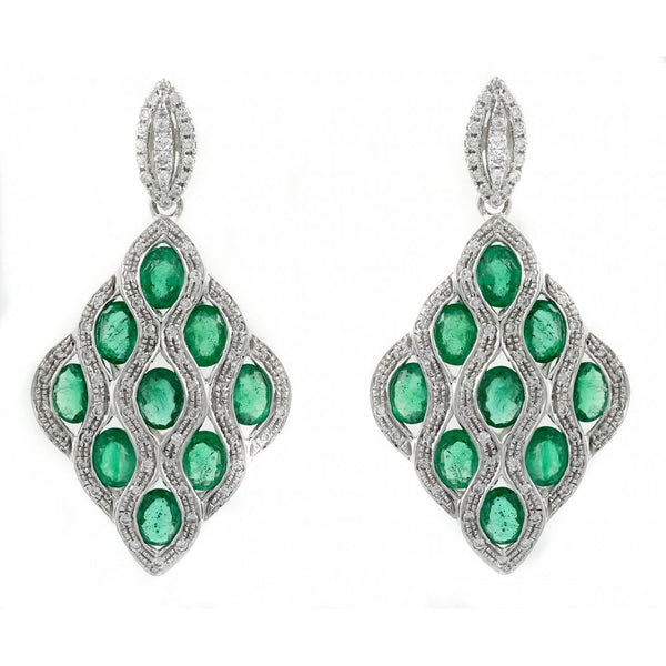 18ct white gold 2.61ct emerald & 0.38ct diamond peacock earrings