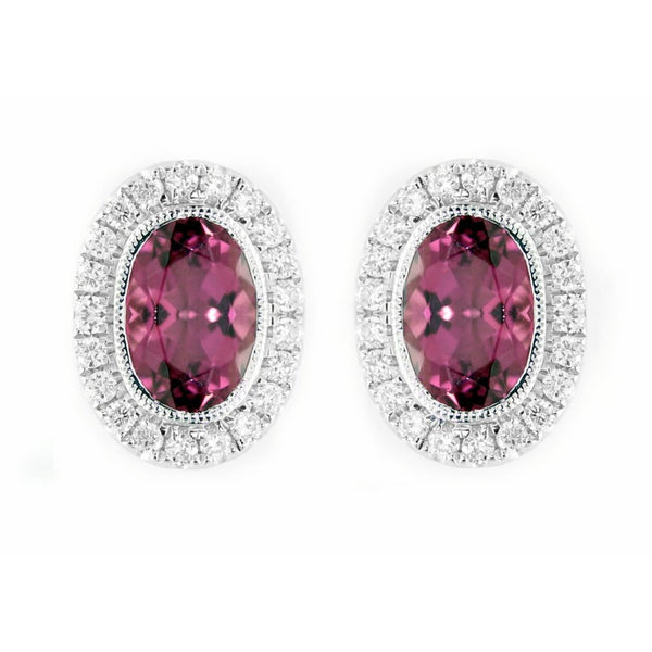 18ct white gold 1.84ct rubellite & 0.30ct diamond stud earrings