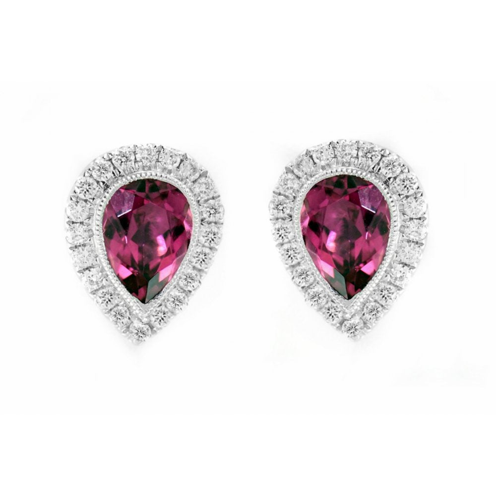 18ct white gold 1.56ct rubellite & 0.30ct diamond stud earrings