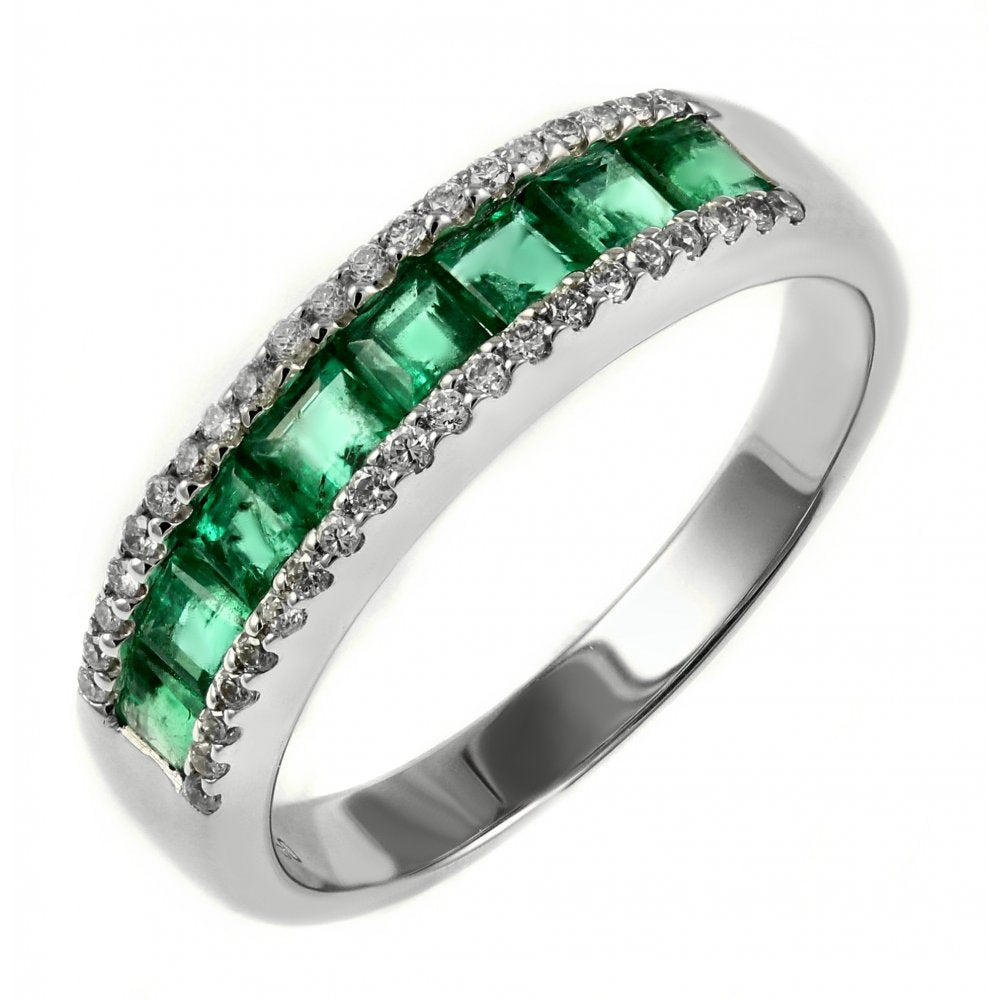 Platinum 1.18ct emerald & 0.15ct diamond half eternity ring