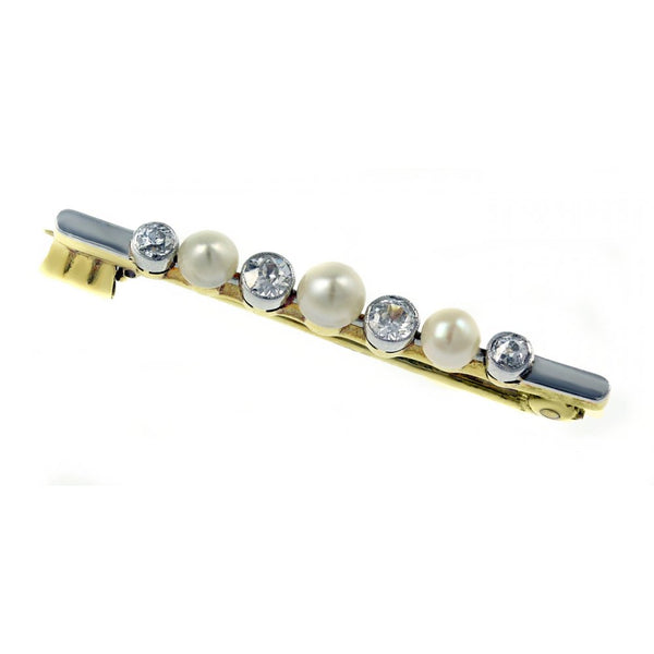 Preowned 18ct yellow & white gold pearl & diamond brooch
