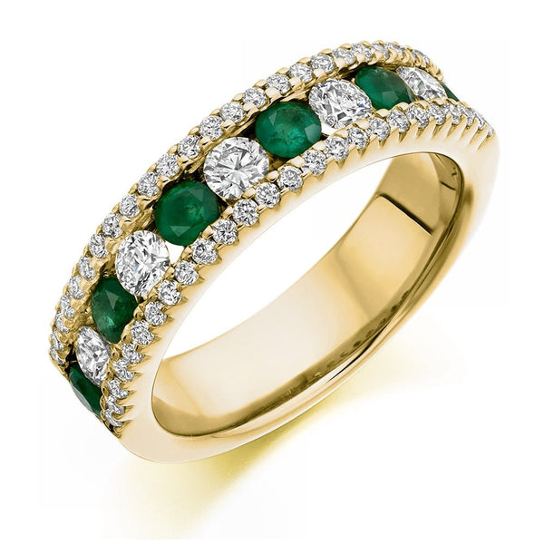 18ct yellow gold 0.60ct emerald & 0.85ct diamond eternity ring