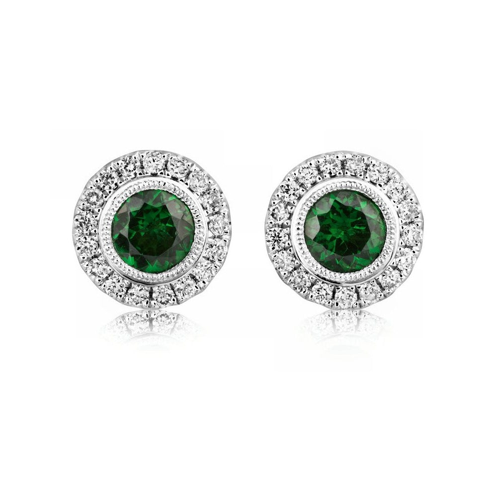 18ct white gold tsavorite green garnet & diamond stud earrings