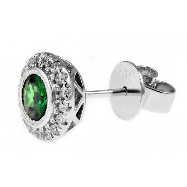 18ct white gold tsavorite green garnet & diamond stud earrings