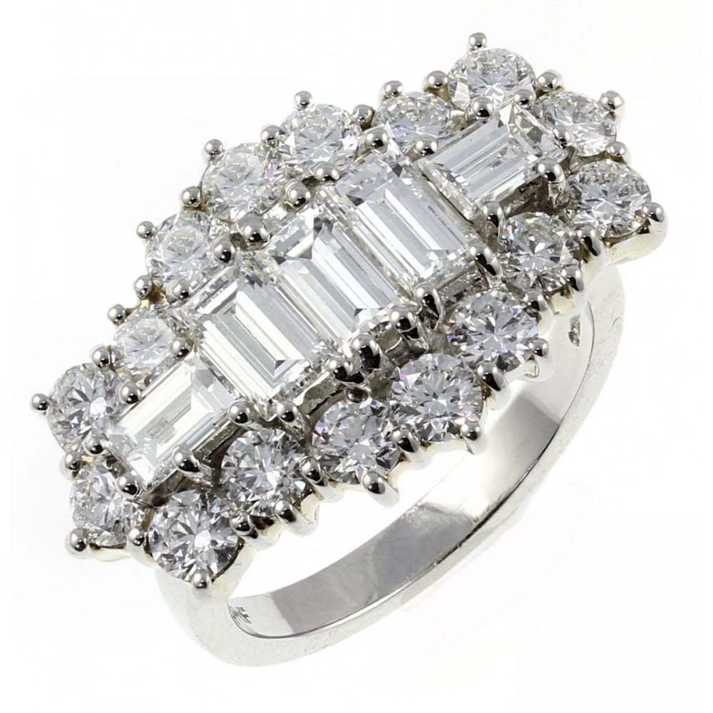 Platinum 2.15ct baguette cut diamond cluster ring