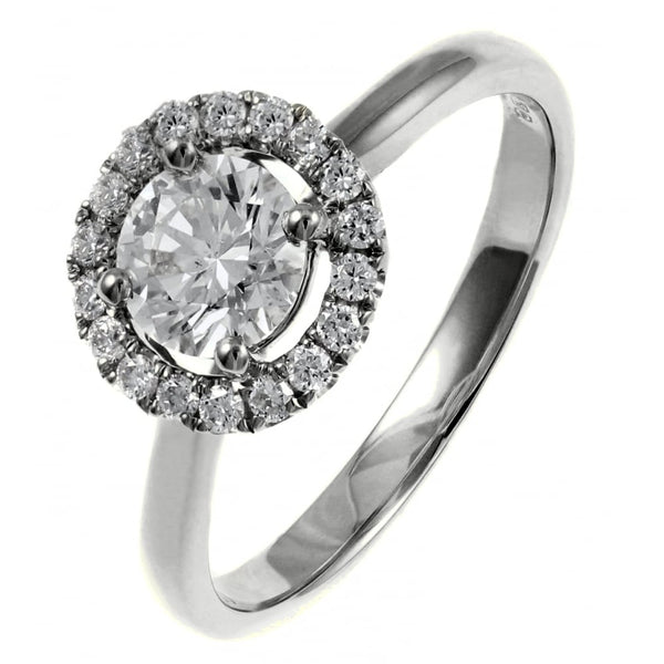 Platinum 0.70ct F VS2 GIA round brilliant cut diamond halo ring