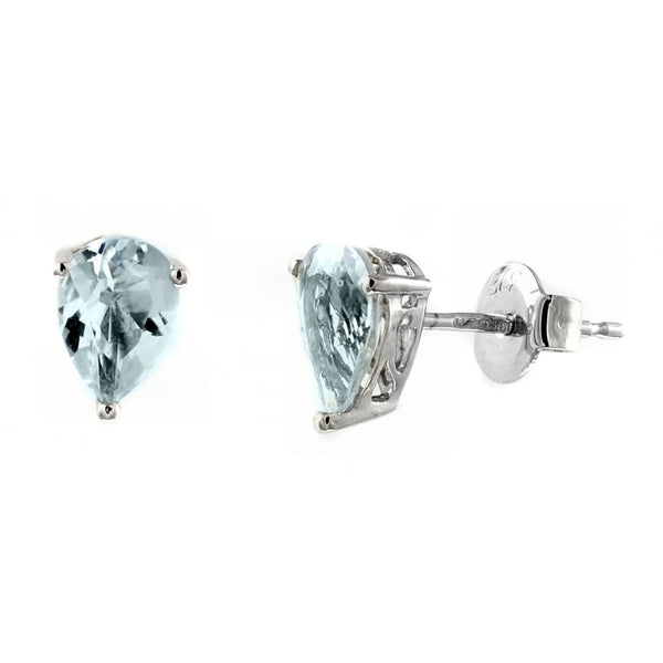 9ct white gold 7mm x 5mm pear aquamarine stud earrings
