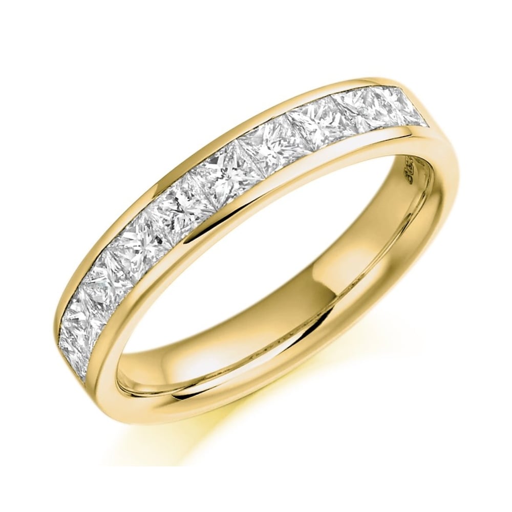 18ct yellow gold 1.00ct princess cut diamond half eternity ring