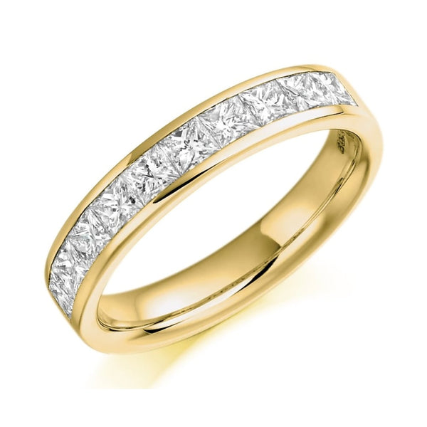 18ct yellow gold 1.00ct princess cut diamond half eternity ring