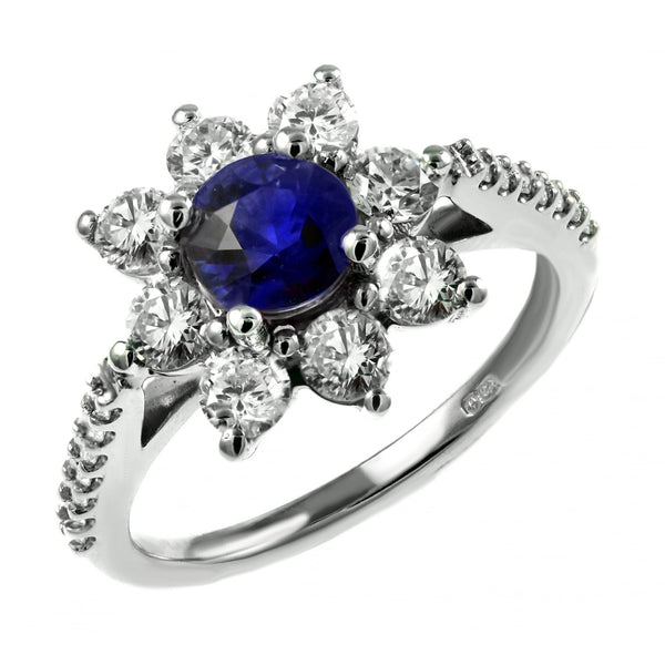 Platinum 0.76ct sapphire & 1.03ct diamond flower cluster ring