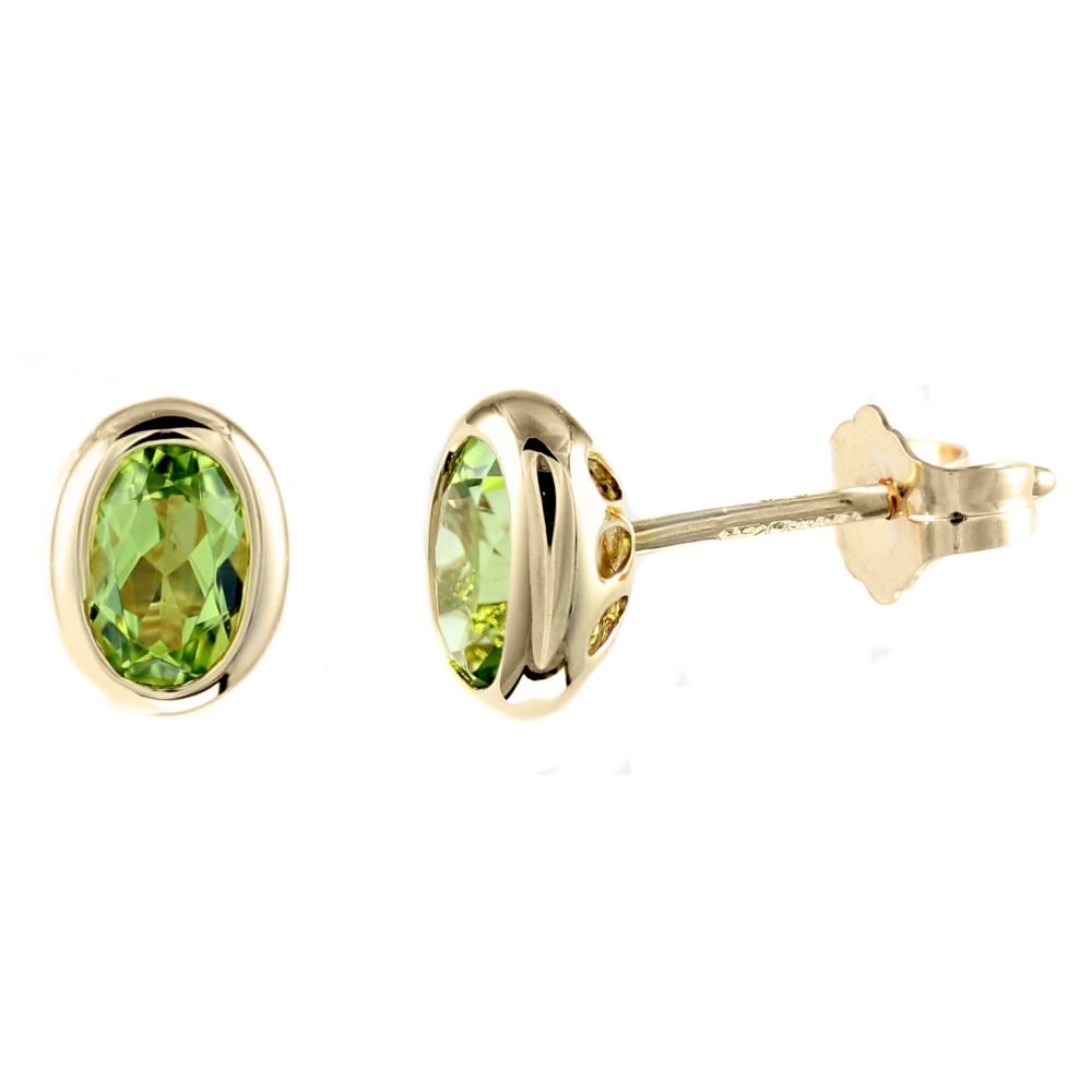 9ct yellow gold 6mm x 4mm oval peridot stud earrings