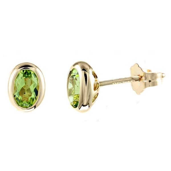 9ct yellow gold 6mm x 4mm oval peridot stud earrings
