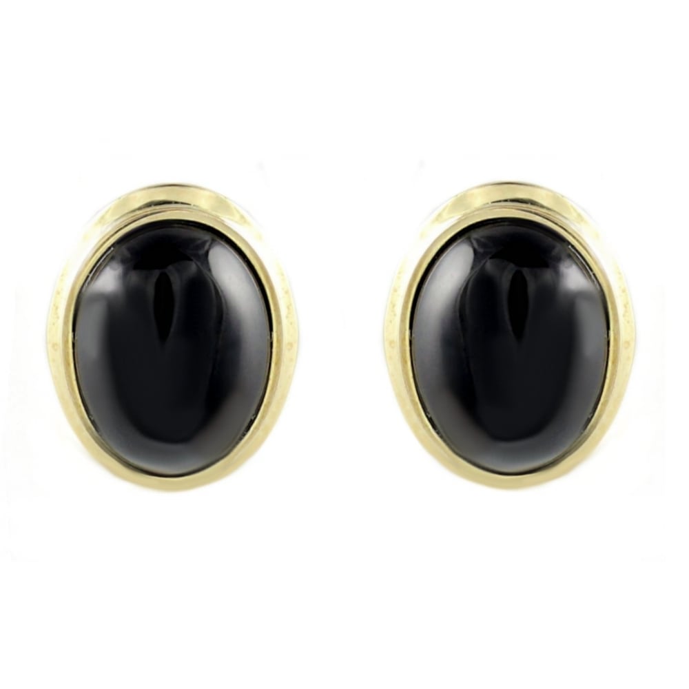 9ct yellow gold 9mm x 7mm oval black onyx stud earrings