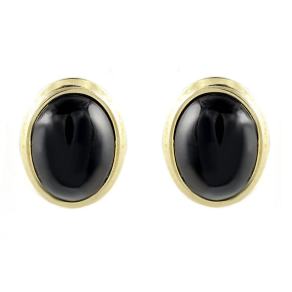 9ct yellow gold 9mm x 7mm oval black onyx stud earrings