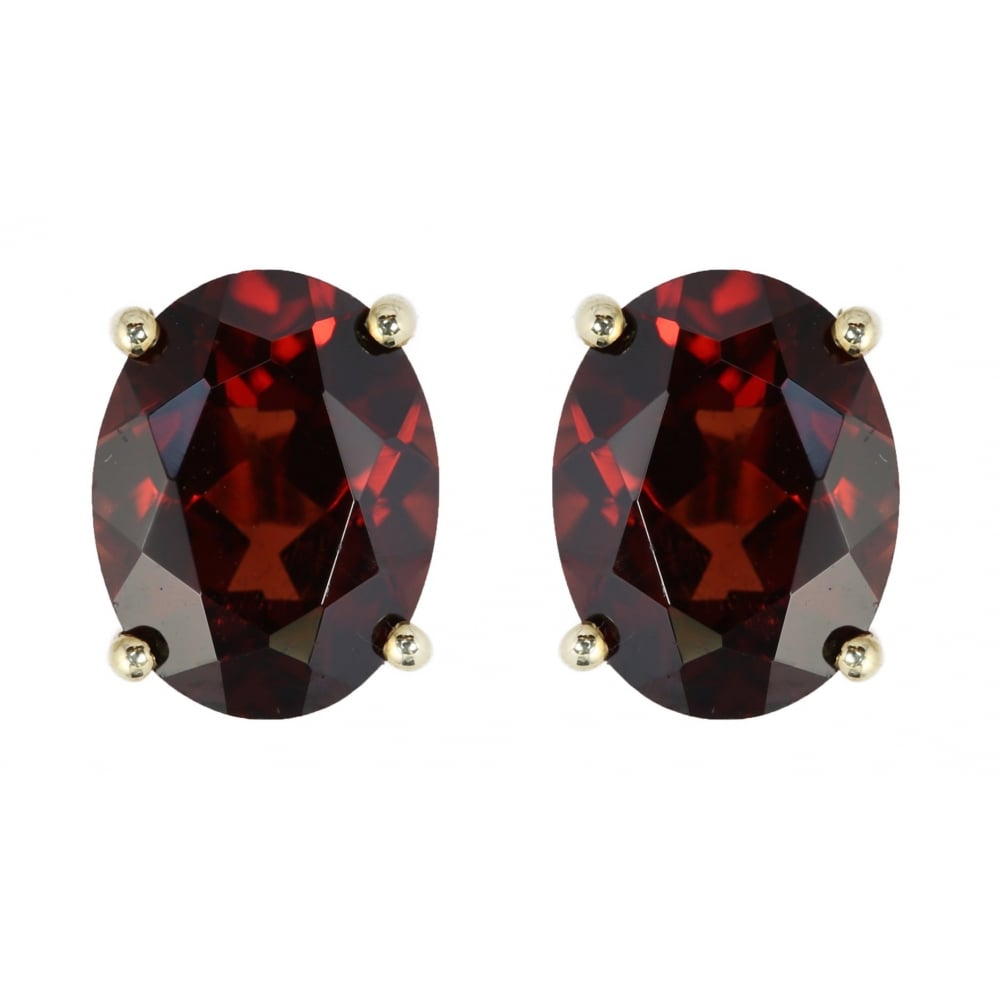9ct yellow gold 9mm x 7mm oval garnet stud earrings