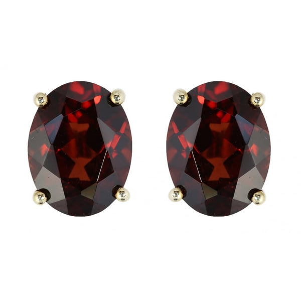 9ct yellow gold 9mm x 7mm oval garnet stud earrings