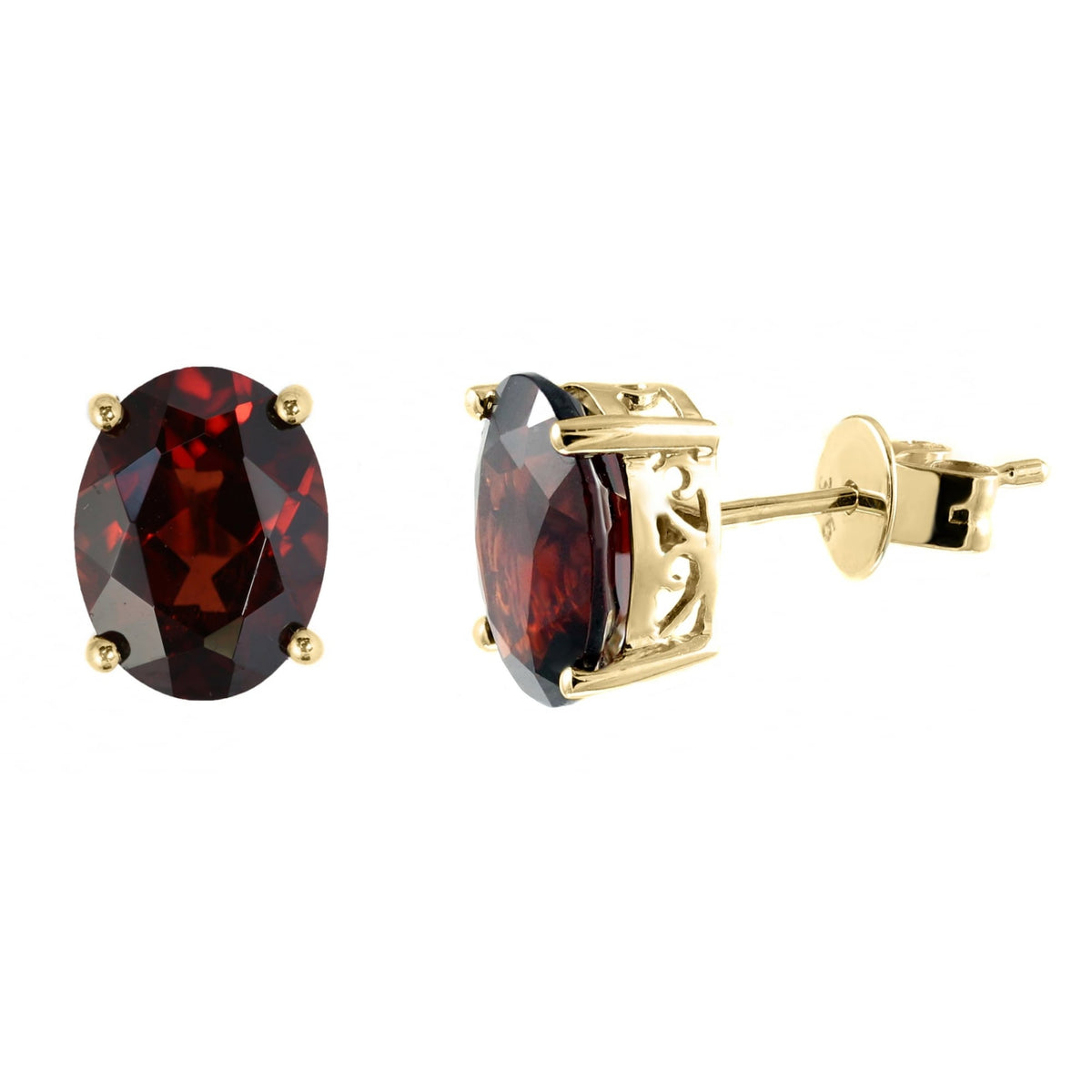 9ct yellow gold 9mm x 7mm oval garnet stud earrings