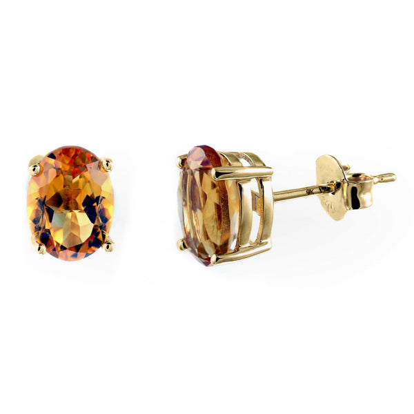 9ct yellow gold 8mm x 6mm oval citrine stud earrings