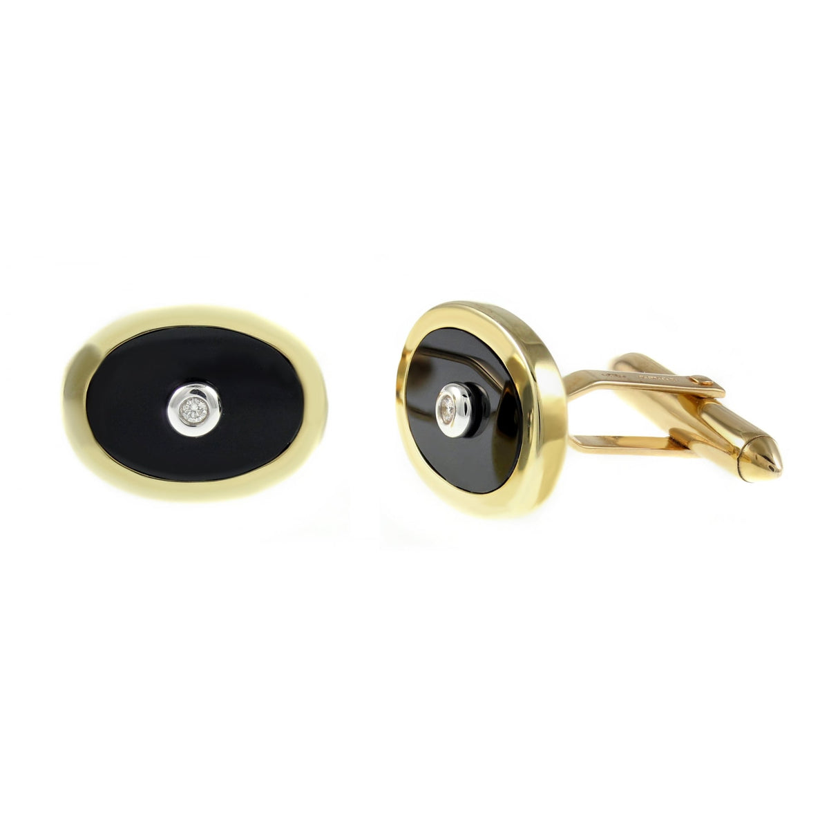 9ct yellow gold 17x13mm black onyx & diamond cufflinks