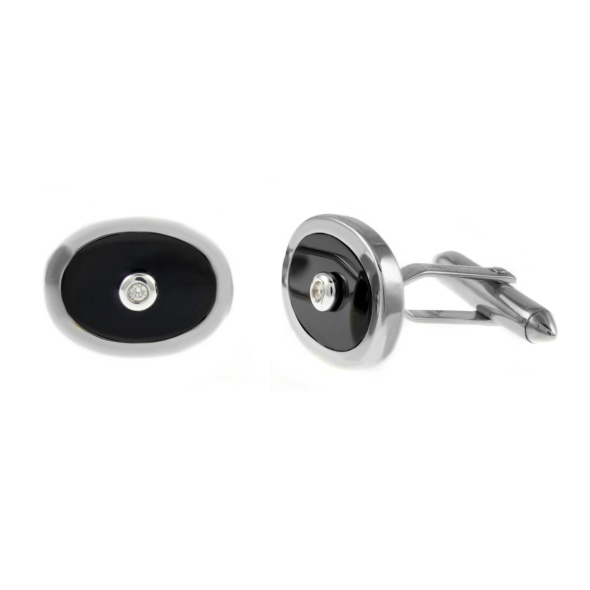9ct white gold 17x13mm black onyx & diamond cufflinks