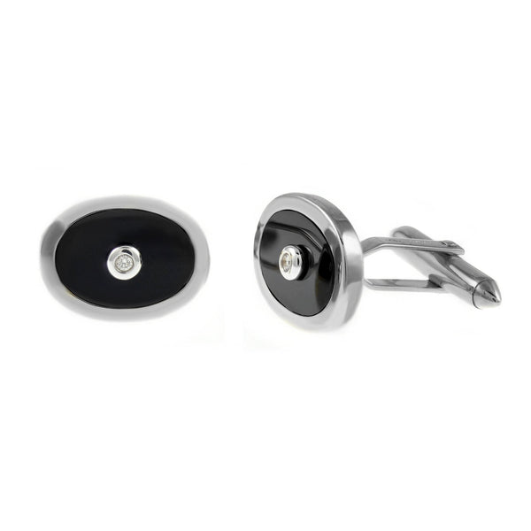 9ct white gold 17x13mm black onyx & diamond cufflinks