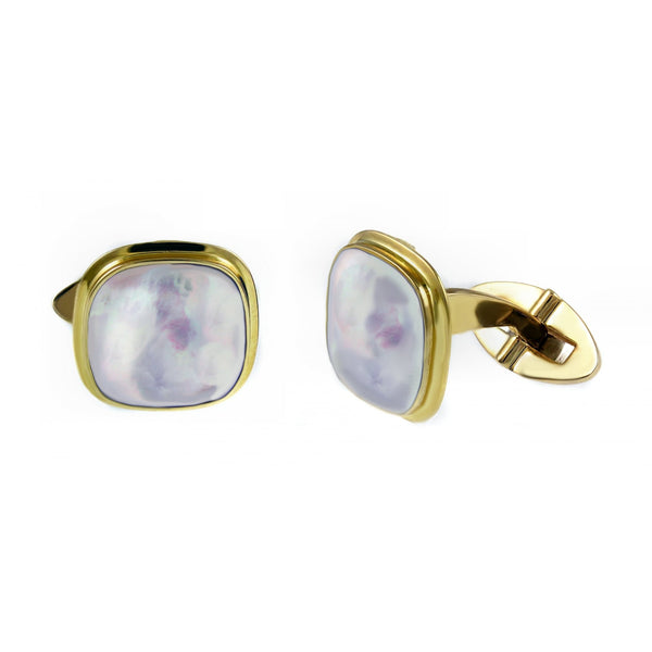 9ct yellow gold 14x14mm cushion mother of pearl cufflinks