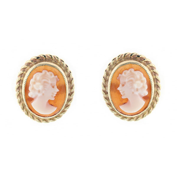 9ct yellow gold 10mm x 8mm oval cameo stud earrings