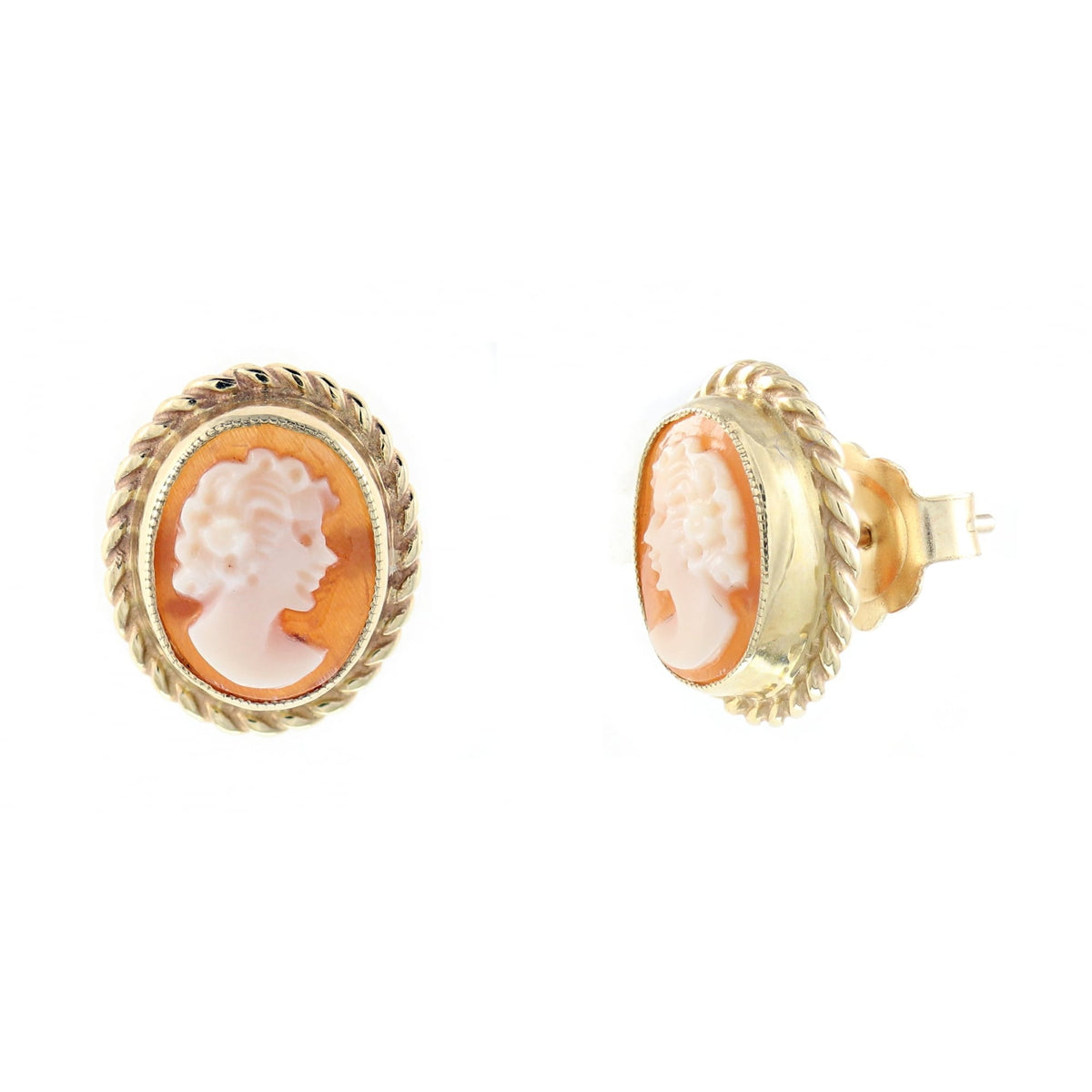 9ct yellow gold 10mm x 8mm oval cameo stud earrings
