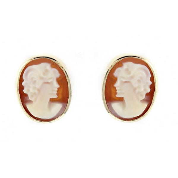9ct yellow gold 9mm x 7mm oval cameo stud earrings
