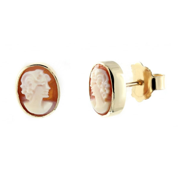 9ct yellow gold 9mm x 7mm oval cameo stud earrings