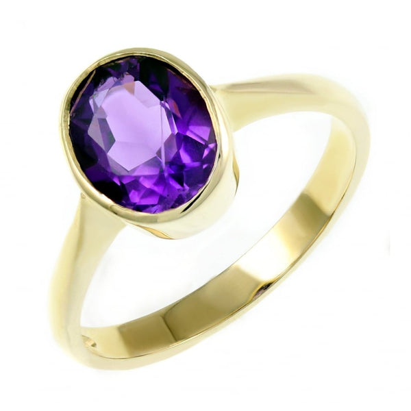 9ct yellow gold 9mm x 7mm oval amethyst ring