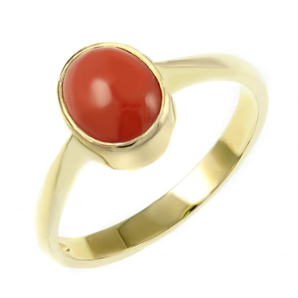 9ct yellow gold 9mm x 7mm oval coral ring