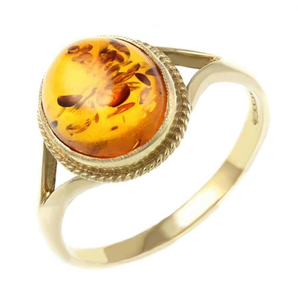 9ct yellow gold 10mm x 8mm oval amber ring