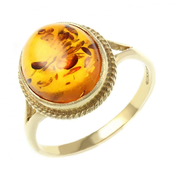 9ct yellow gold 12mm x 10mm oval amber ring