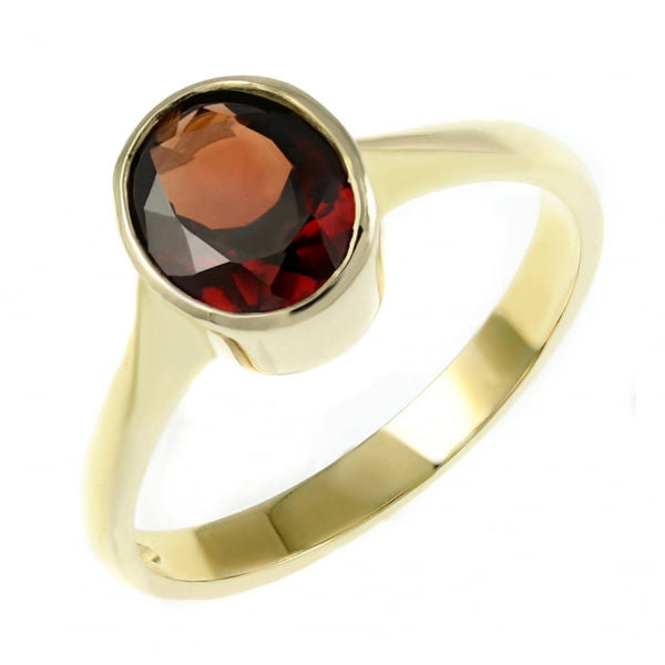 9ct yellow gold 9mm x 7mm oval garnet ring