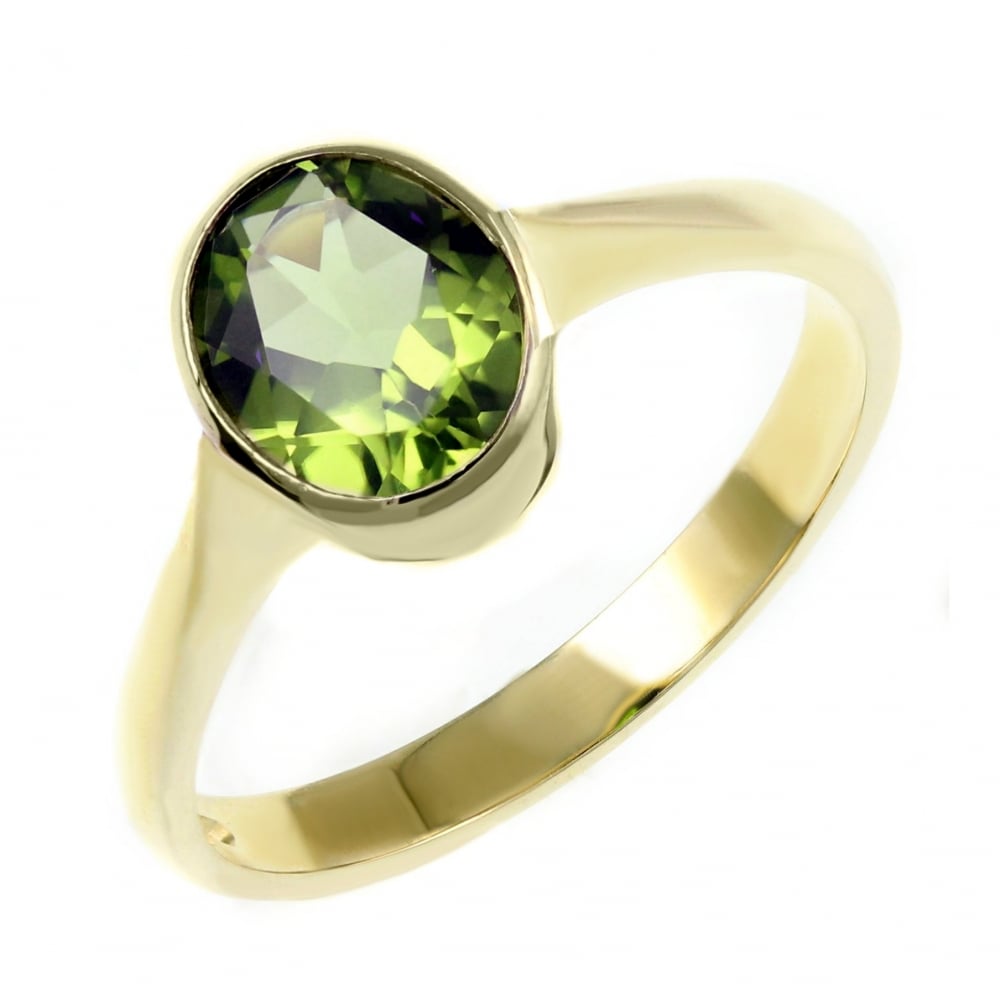 9ct yellow gold 9mm x 7mm oval peridot ring