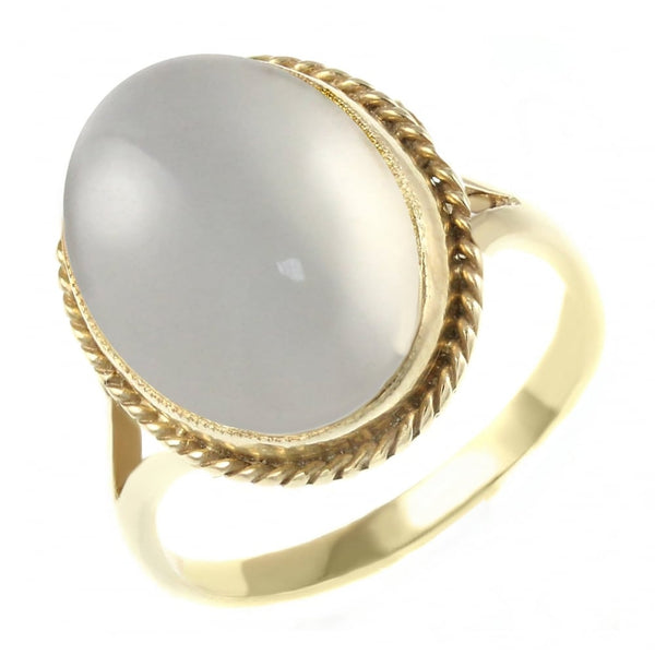 9ct yellow gold 14mm x 10mm oval moonstone ring